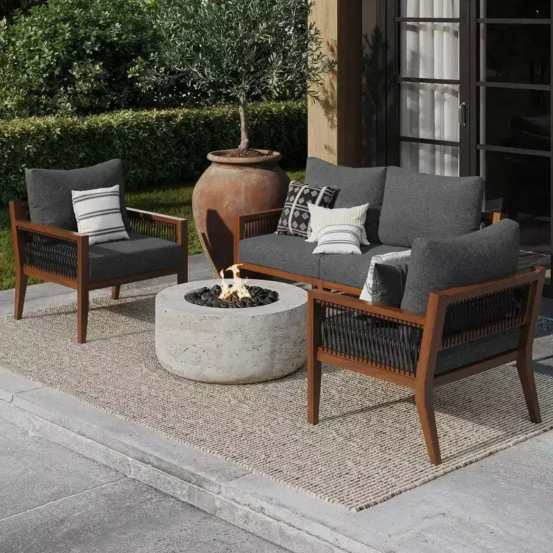 Nathan James 3pc Freya Bohemian Wood Outdoor Patio Conversation Set Dark Gray
