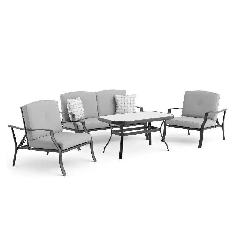 Greemotion 4pc Palma Steel Outdoor Patio Conversation Furniture Sets with Reclining Seats Gray: Powder-Coated, UV & Weather-Resistant