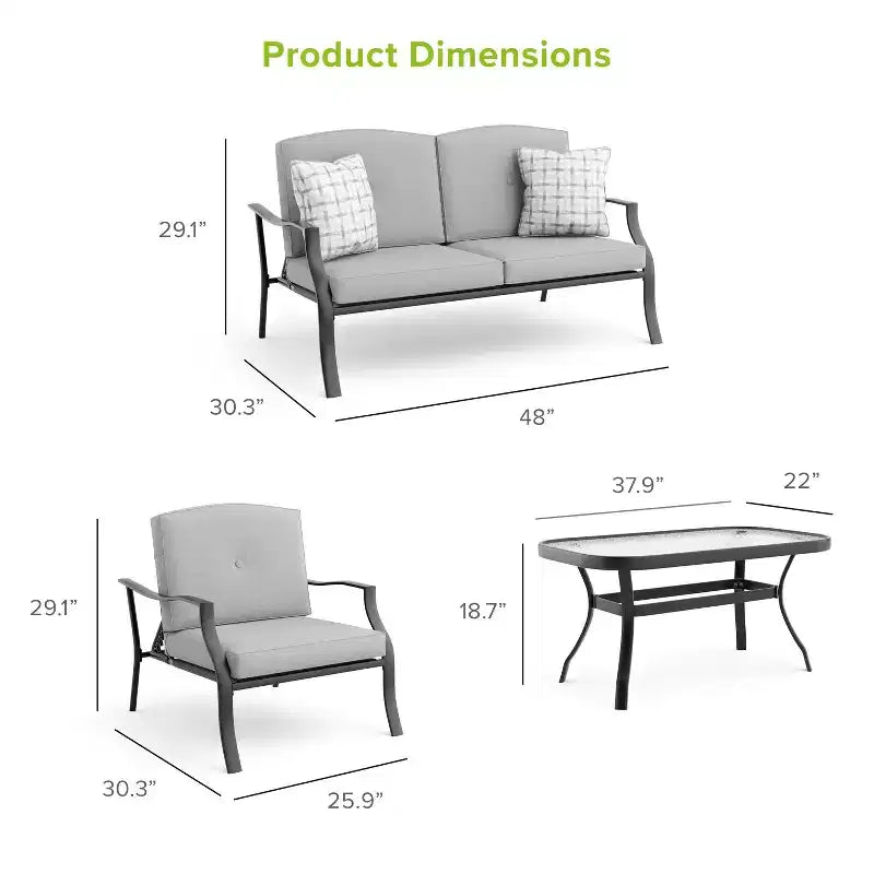 Greemotion Ensemble de mobilier de conversation d'extérieur 4 pièces en acier Palma avec sièges inclinables, gris : Revêtement par poudre, résistant aux UV et aux intempéries