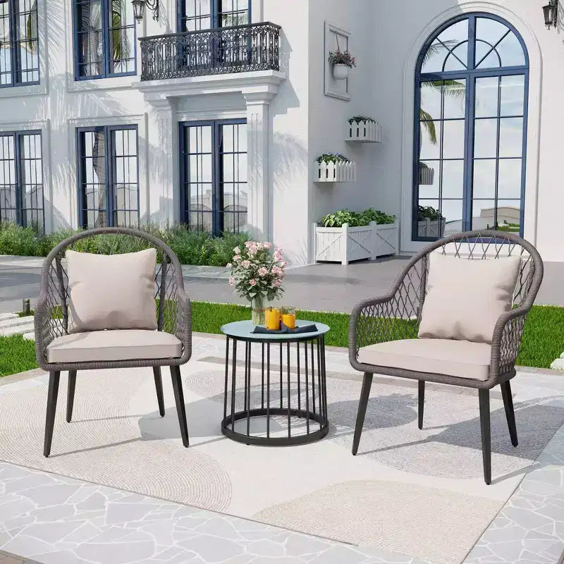 3pc Conversation Set with Chairs, Cushions & Table - Captiva Designs: Modern Patio Seating, Water & Rust-Resistant, Steel Frame