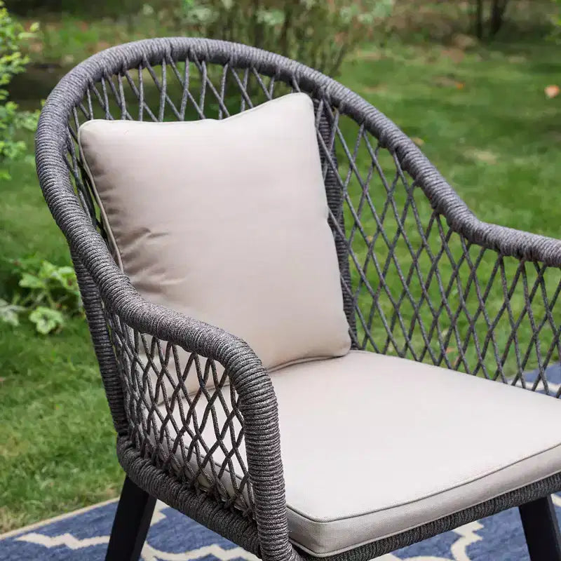Ensemble de conversation 3 pièces avec chaises, coussins et table - Captiva Designs : Salon de jardin moderne, résistant à l'eau et à la rouille, cadre en acier