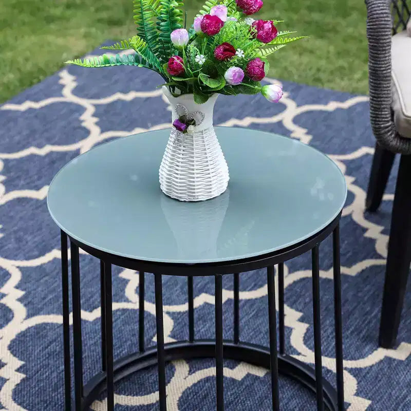 Ensemble de conversation 3 pièces avec chaises, coussins et table - Captiva Designs : Salon de jardin moderne, résistant à l'eau et à la rouille, cadre en acier