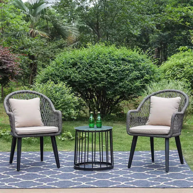 Ensemble de conversation 3 pièces avec chaises, coussins et table - Captiva Designs : Salon de jardin moderne, résistant à l'eau et à la rouille, cadre en acier