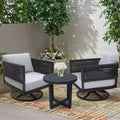International Concepts 3pc Woven Abaca Rope Outdoor Patio Conversation Furniture Sets with End Table & 2 Swivel Chairs