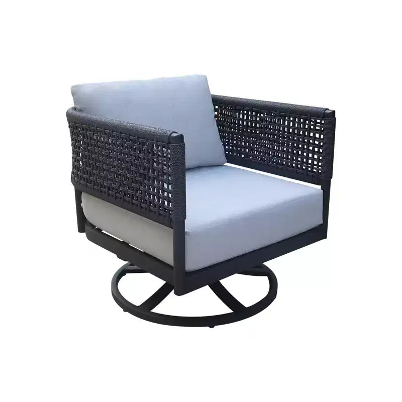 International Concepts – Ensemble de conversation d'extérieur 3 pièces en corde d'abaca tressée avec table d'appoint et 2 fauteuils pivotants