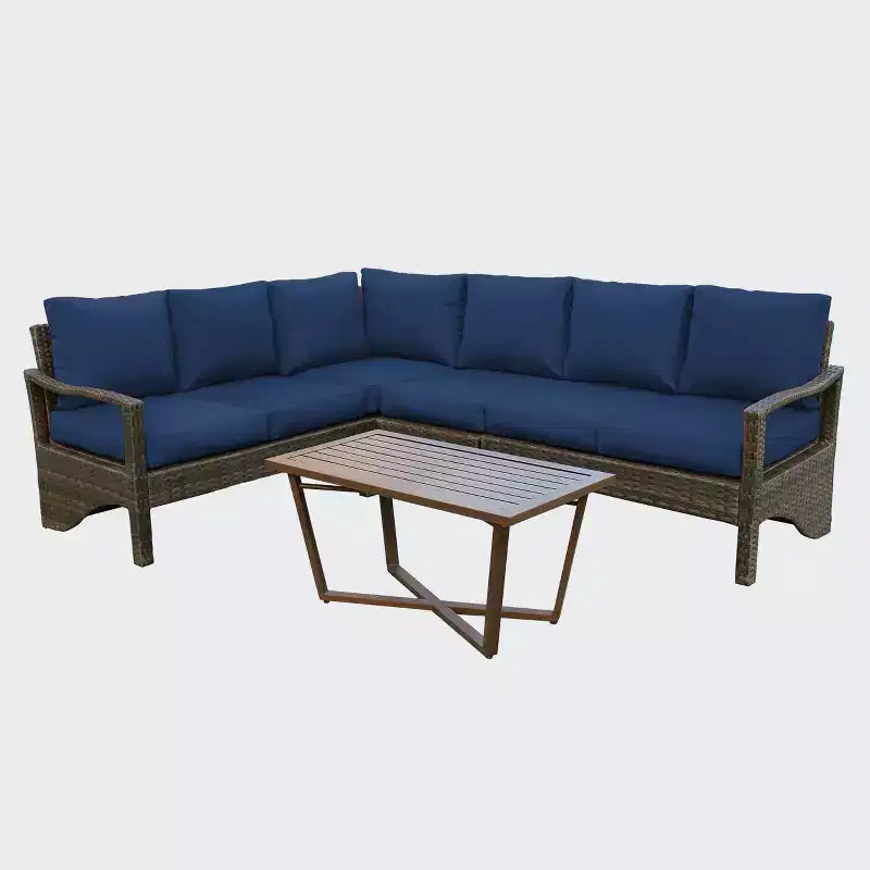 Leisure Made Augusta 5pc Wicker Sectional in Navy Fabric