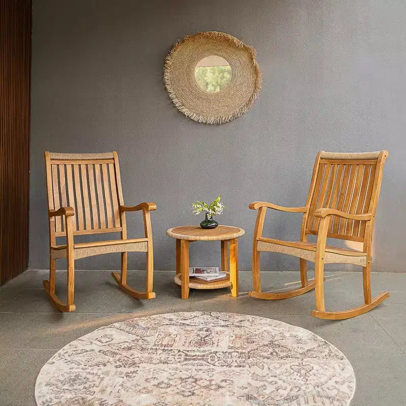Sonoma Lane Athens 3pc Teak Outdoor Patio Rocker Conversation Set - Weather-Resistant