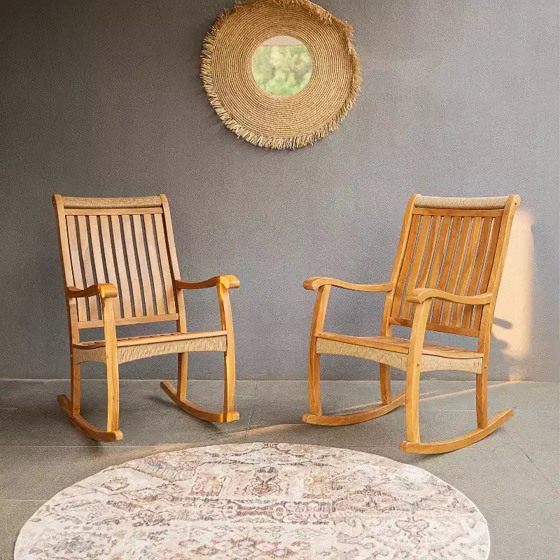 Ensemble de conversation Sonoma Lane Athens 3 pièces en teck pour extérieur avec fauteuils à bascule - Résistant aux intempéries