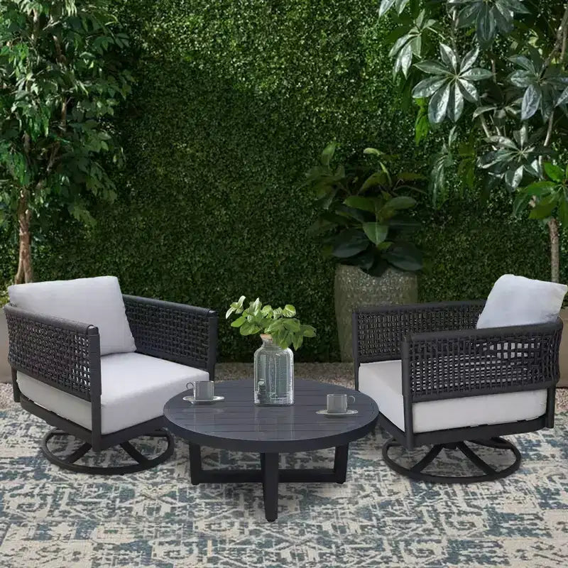 Ensembles de conversation 3 pièces pour patio en corde d'abaca tressée International Concepts avec table basse et 2 chaises pivotantes : cadre en aluminium
