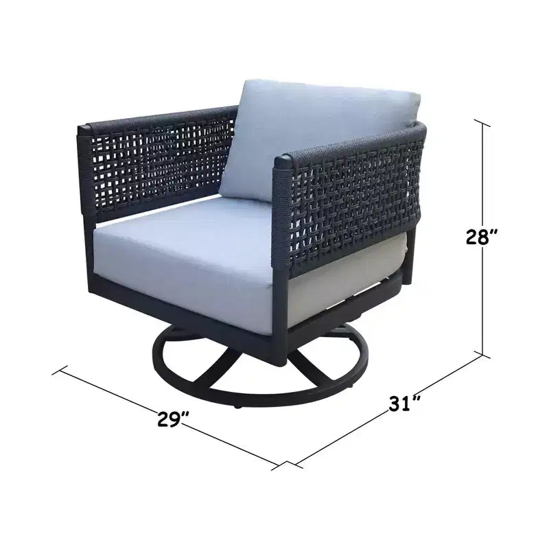 Ensembles de conversation 3 pièces pour patio en corde d'abaca tressée International Concepts avec table basse et 2 chaises pivotantes : cadre en aluminium