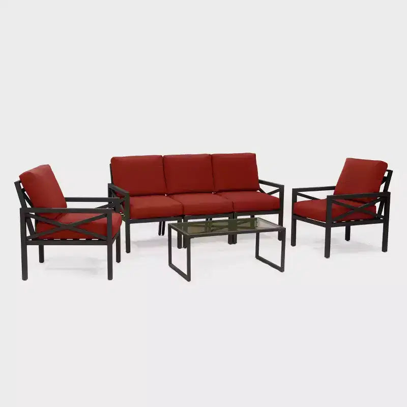Leisure Made Blakely 6pc Aluminum Seating in Red Fabric