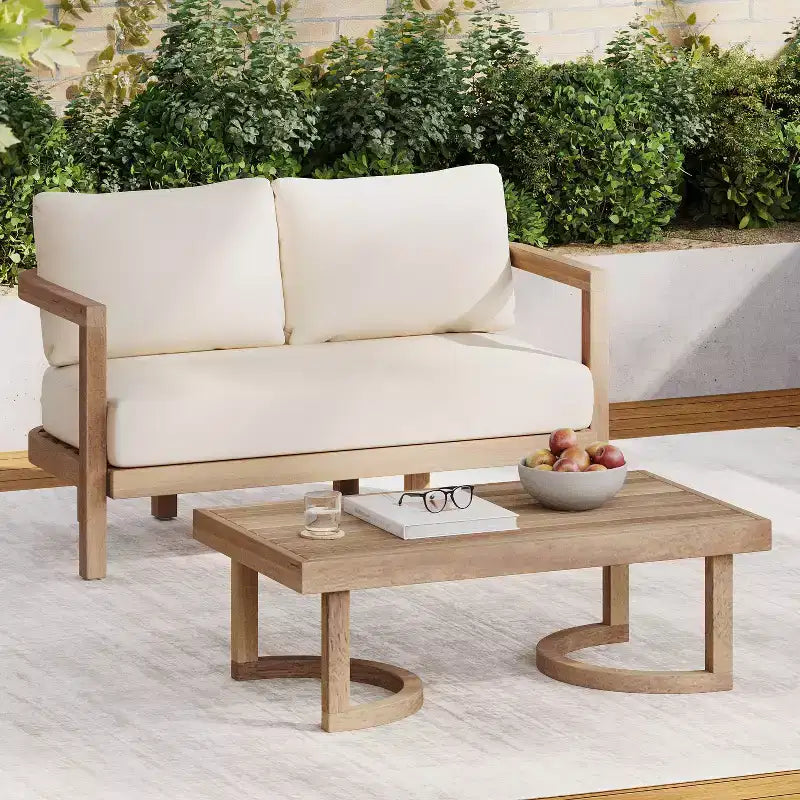 Christopher Knight Home Wendy Canapé deux places d'extérieur en acacia et table basse avec coussins marron/beige