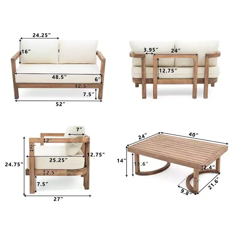 Christopher Knight Home Wendy Canapé deux places d'extérieur en acacia et table basse avec coussins marron/beige