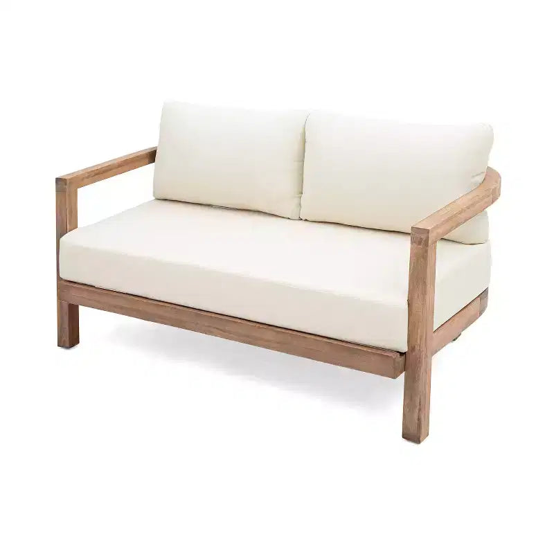 Christopher Knight Home Wendy Canapé deux places d'extérieur en acacia et table basse avec coussins marron/beige