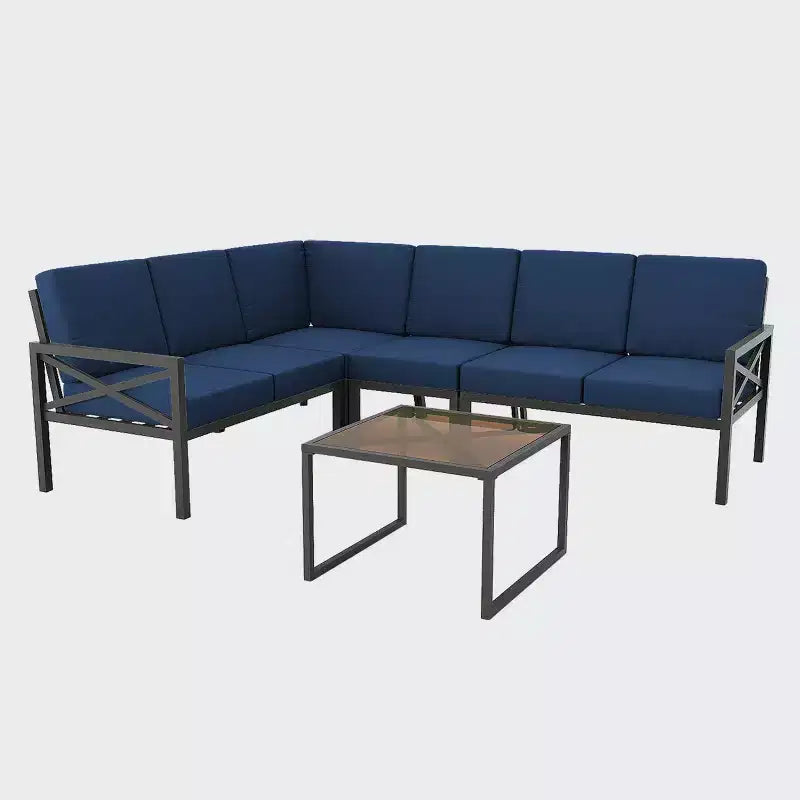Leisure Made Blakely 5pc Aluminum Sectional in Navy Fabric
