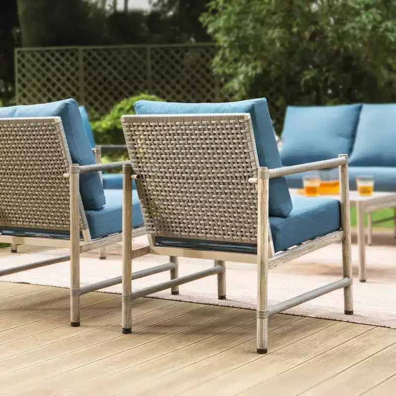 Ensemble de patio Captiva Designs Coastal 4 pièces en acier et rotin avec foyer et coussins