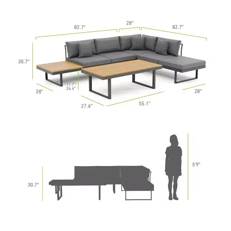 Ensemble de mobilier de jardin 2 pièces Greemotion San Jose : Structure en aluminium, bois d'acacia, coussins en polyester