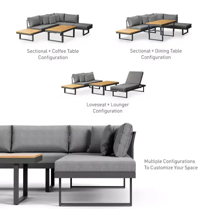 Ensemble de mobilier de jardin 2 pièces Greemotion San Jose : Structure en aluminium, bois d'acacia, coussins en polyester