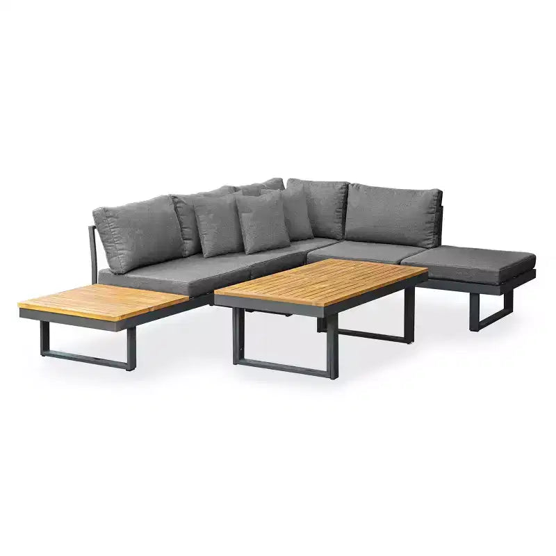 Ensemble de mobilier de jardin 2 pièces Greemotion San Jose : Structure en aluminium, bois d'acacia, coussins en polyester
