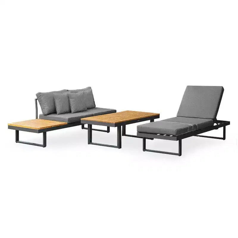 Ensemble de mobilier de jardin 2 pièces Greemotion San Jose : Structure en aluminium, bois d'acacia, coussins en polyester