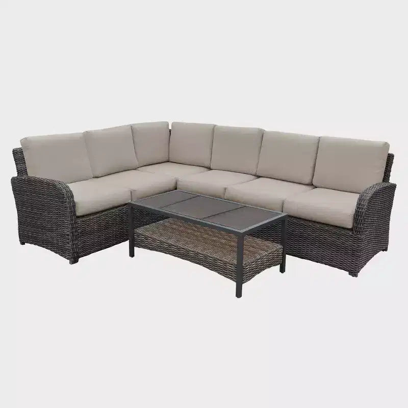 Leisure Made Jackson 5pc Wicker Sectional in Tan Fabric