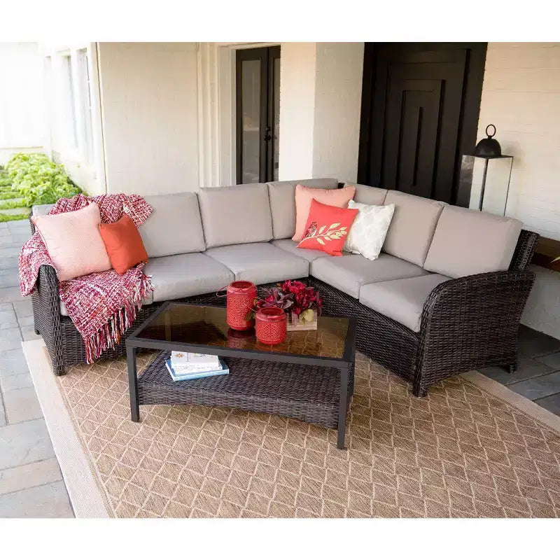 Ensemble sectionnel en osier 5 pièces Jackson de Leisure Made en tissu marron clair