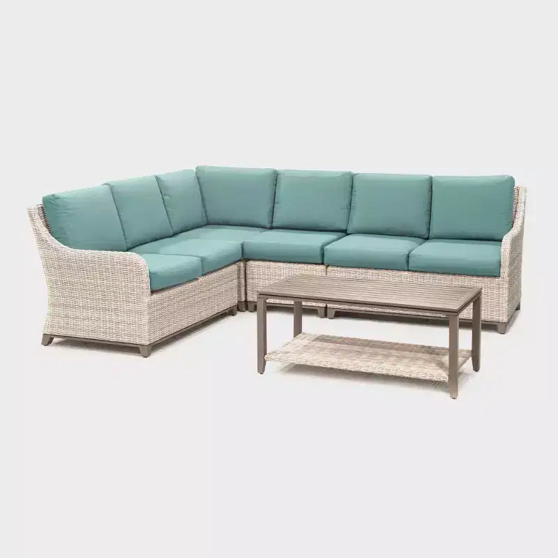 Leisure Made Hampton 5pc Wicker Sectional in Spa Blue Fabric
