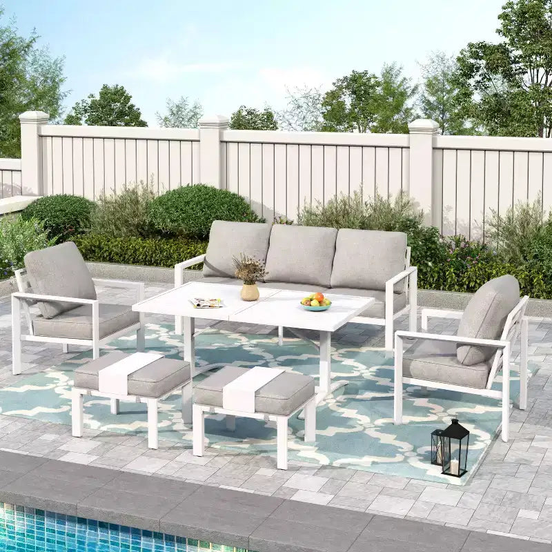 Captiva Designs Ensemble de conversation de patio extérieur moderne en aluminium 6 pièces avec table basse