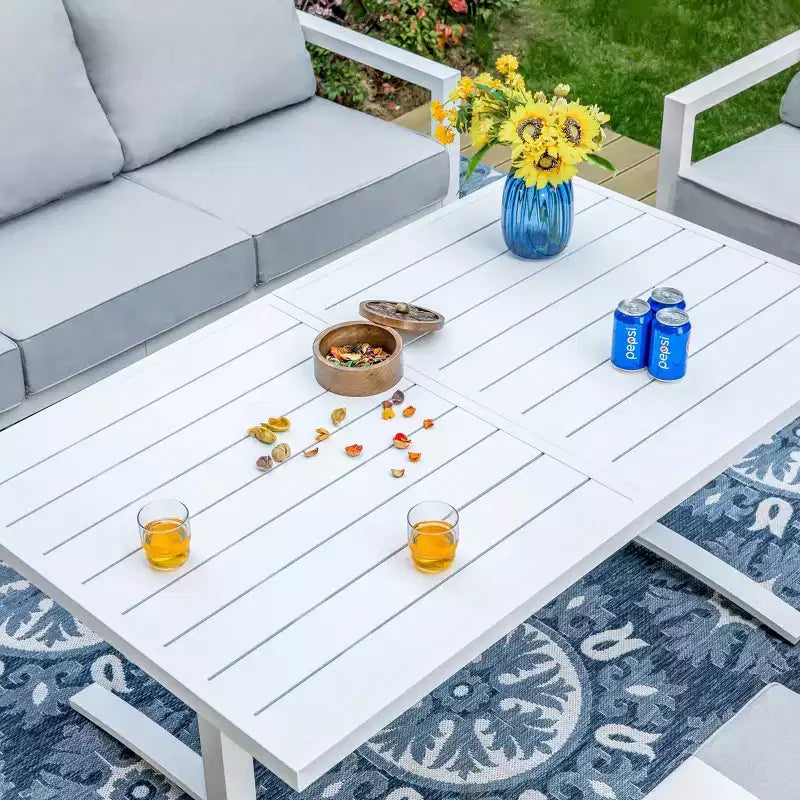 Captiva Designs Ensemble de conversation de patio extérieur moderne en aluminium 6 pièces avec table basse
