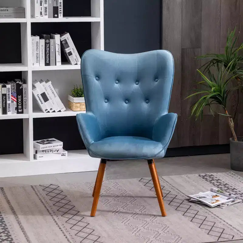 Fauteuil d'appoint contemporain en velours soyeux touffeté à dossier boutonné Roundhill Furniture Doarnin, bleu
