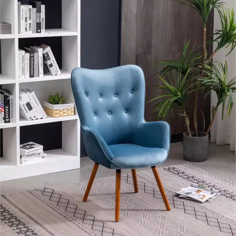 Fauteuil d'appoint contemporain en velours soyeux touffeté à dossier boutonné Roundhill Furniture Doarnin, bleu
