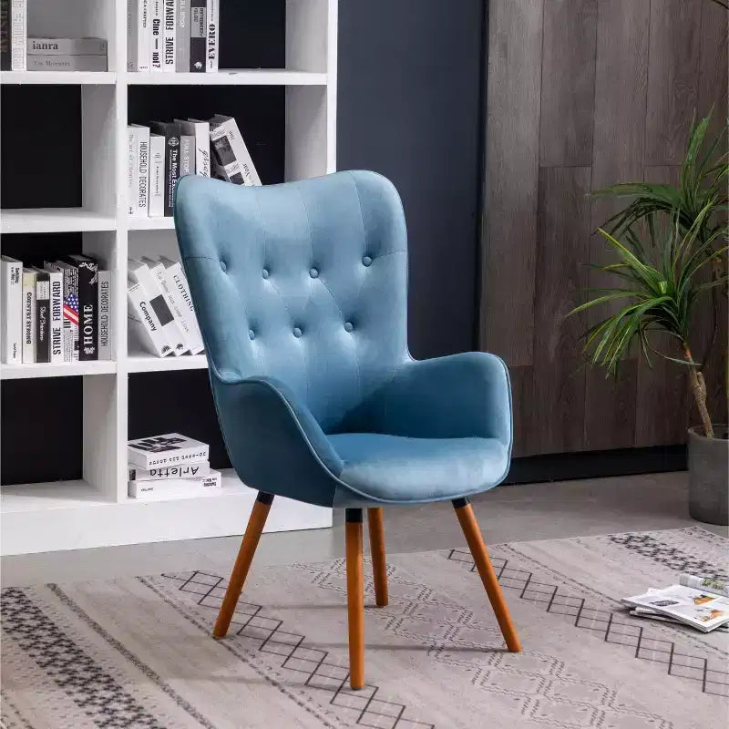 Fauteuil d'appoint contemporain en velours soyeux touffeté à dossier boutonné Roundhill Furniture Doarnin, bleu