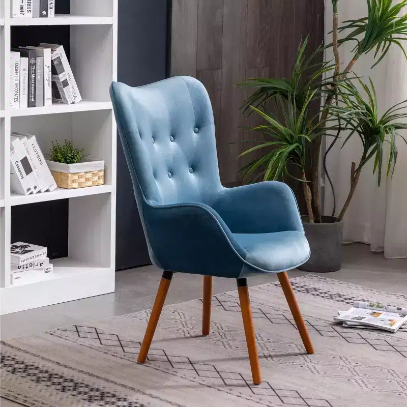 Fauteuil d'appoint contemporain en velours soyeux touffeté à dossier boutonné Roundhill Furniture Doarnin, bleu