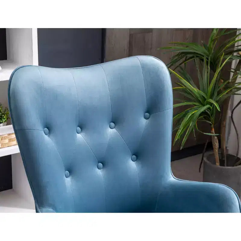 Fauteuil d'appoint contemporain en velours soyeux touffeté à dossier boutonné Roundhill Furniture Doarnin, bleu