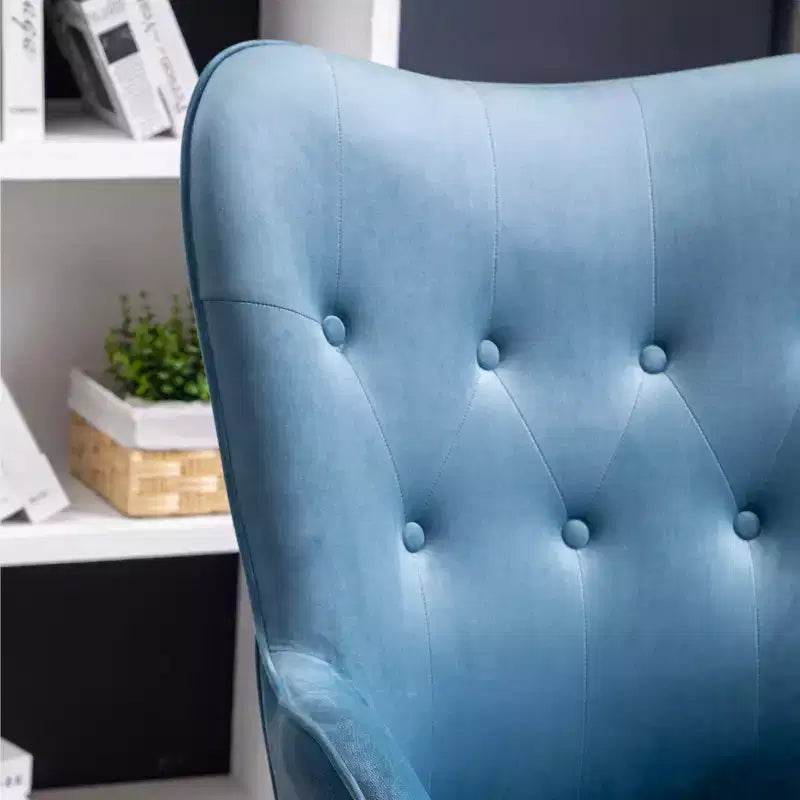 Fauteuil d'appoint contemporain en velours soyeux touffeté à dossier boutonné Roundhill Furniture Doarnin, bleu