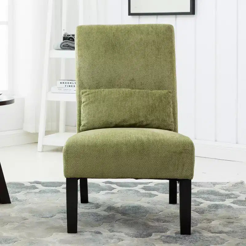 Roundhill Furniture Pisano chenille Fabric Armless Contemporary Accent Chair with Matching Kidney Pillow, Spring Green
