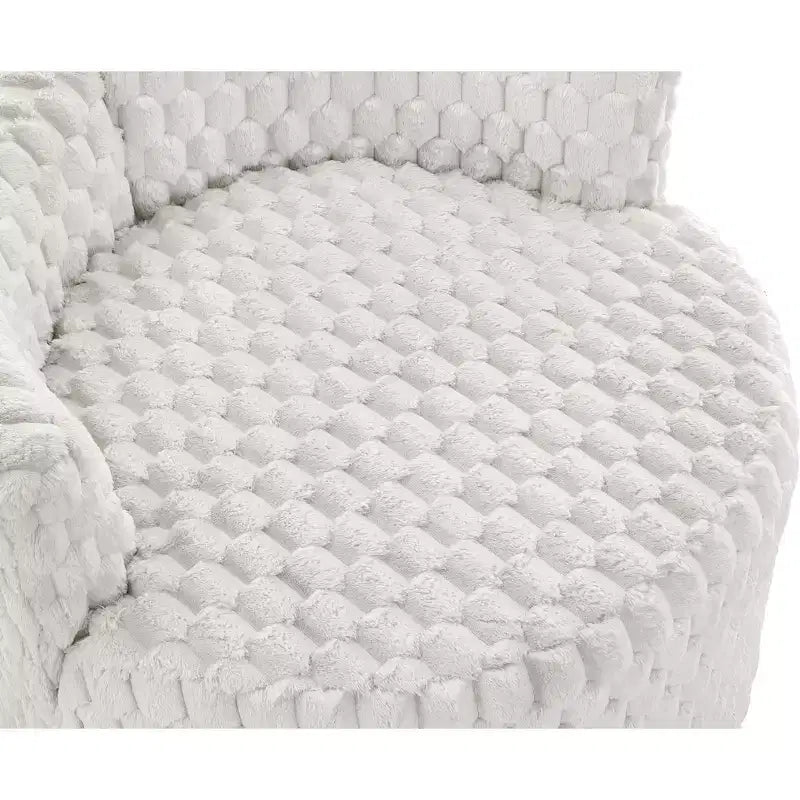 Roundhill Furniture Malna Plush 3D Upholstered Barrel Accent Chair with Wheels, Off-white