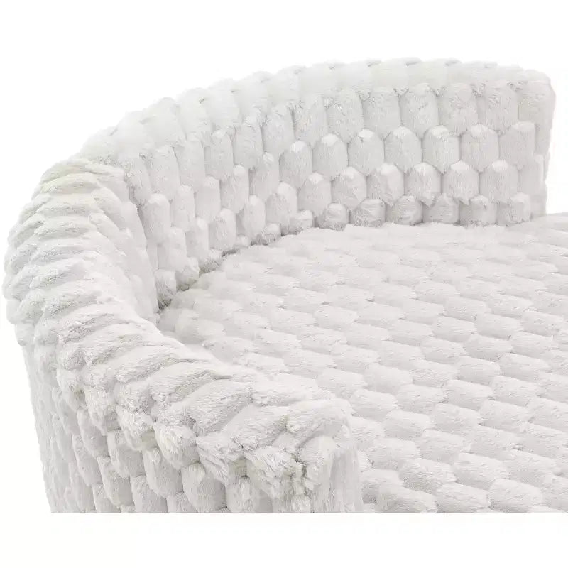 Roundhill Furniture Malna Plush 3D Upholstered Barrel Accent Chair with Wheels, Off-white