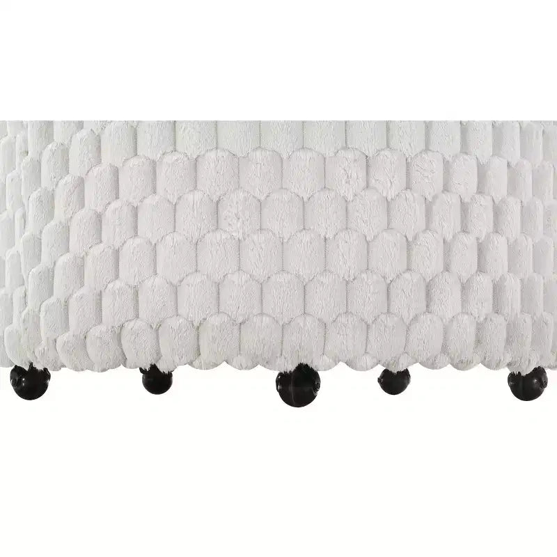 Roundhill Furniture Malna Plush 3D Upholstered Barrel Accent Chair with Wheels, Off-white