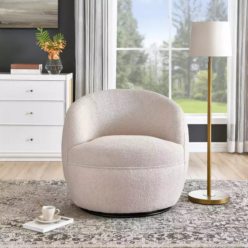 Fauteuil baril pivotant Roundhill Furniture Galleria 360 en similicuir sherpa