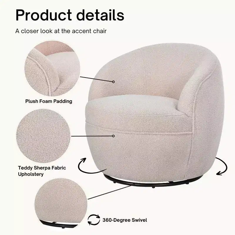 Fauteuil baril pivotant Roundhill Furniture Galleria 360 en similicuir sherpa