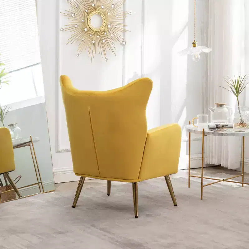 Roundhill Furniture Sovarol Velvet Button-Tufted Wing Back Accent Chair, Yellow