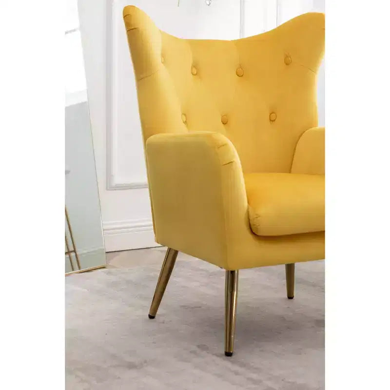 Roundhill Furniture Sovarol Velvet Button-Tufted Wing Back Accent Chair, Yellow