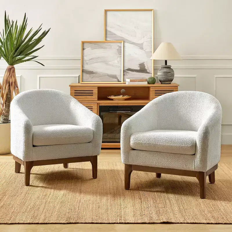 Kiian Boucle Armchair Chair Set Of 2 with solid wood legs| HULALA HOME