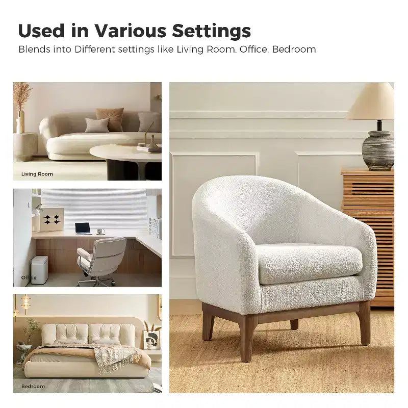 Kiian Boucle Armchair Chair Set Of 2 with solid wood legs| HULALA HOME