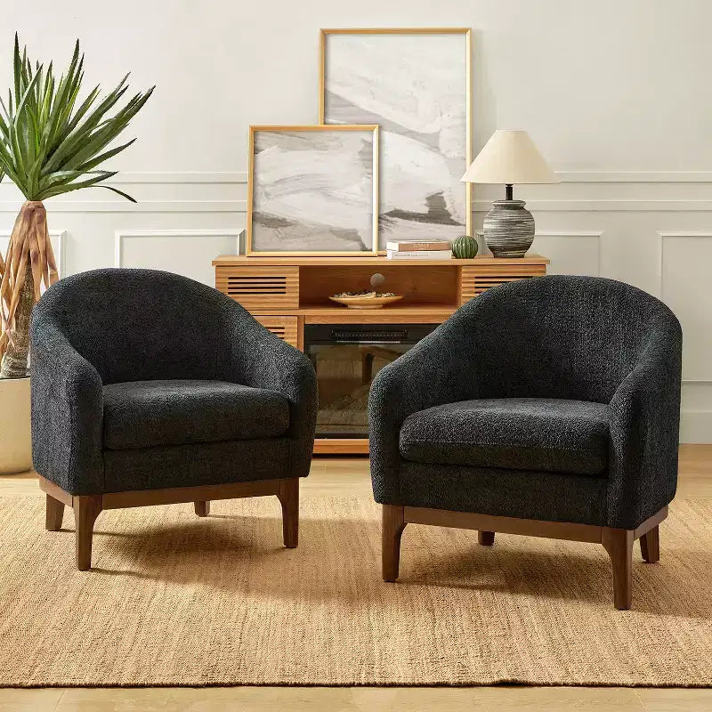 Kiian Boucle Armchair Chair Set Of 2 with solid wood legs| HULALA HOME