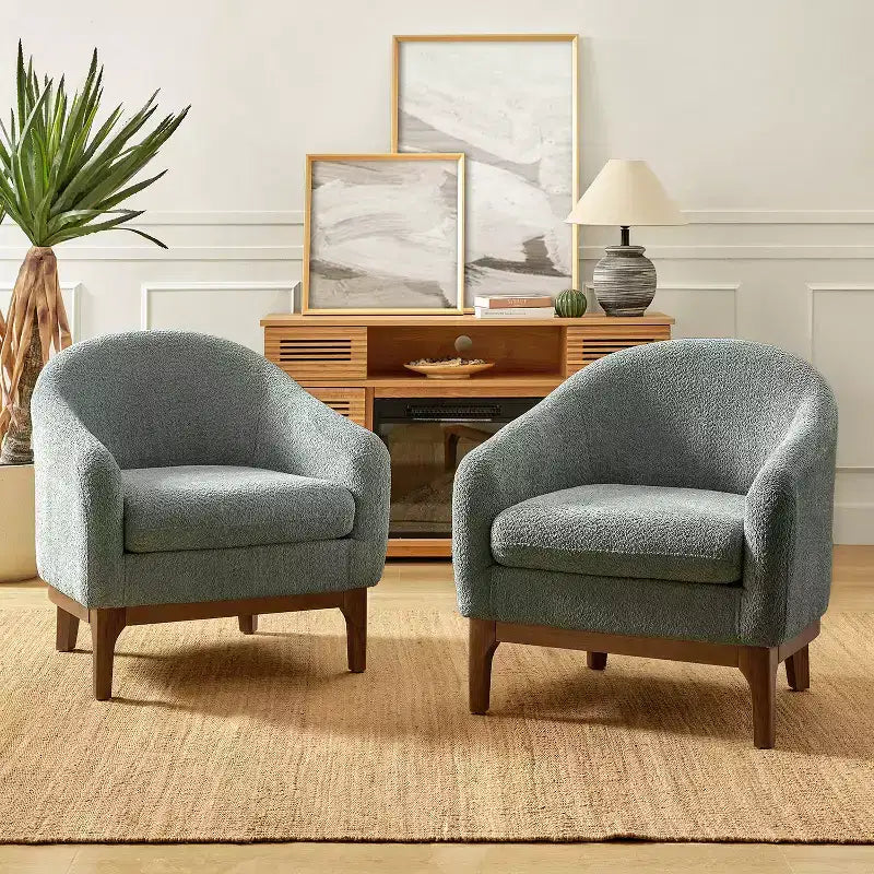 Kiian Boucle Armchair Chair Set Of 2 with solid wood legs| HULALA HOME