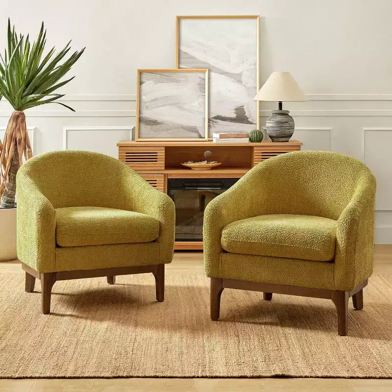 Kiian Boucle Armchair Chair Set Of 2 with solid wood legs| HULALA HOME