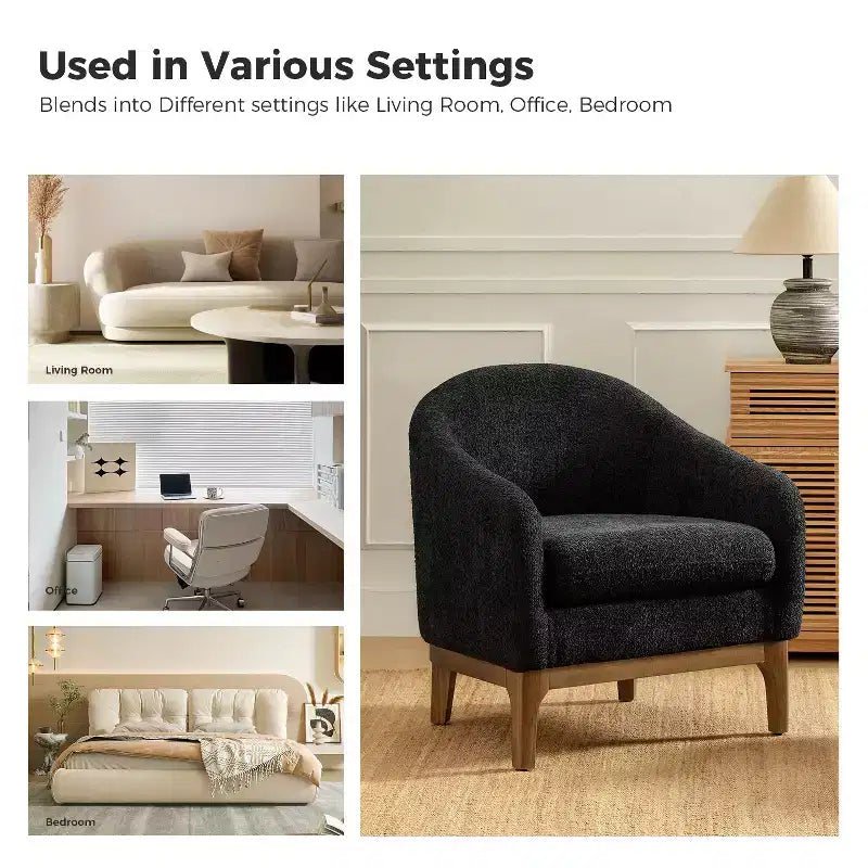 Kiian Boucle Armchair Chair Set Of 2 with solid wood legs| HULALA HOME