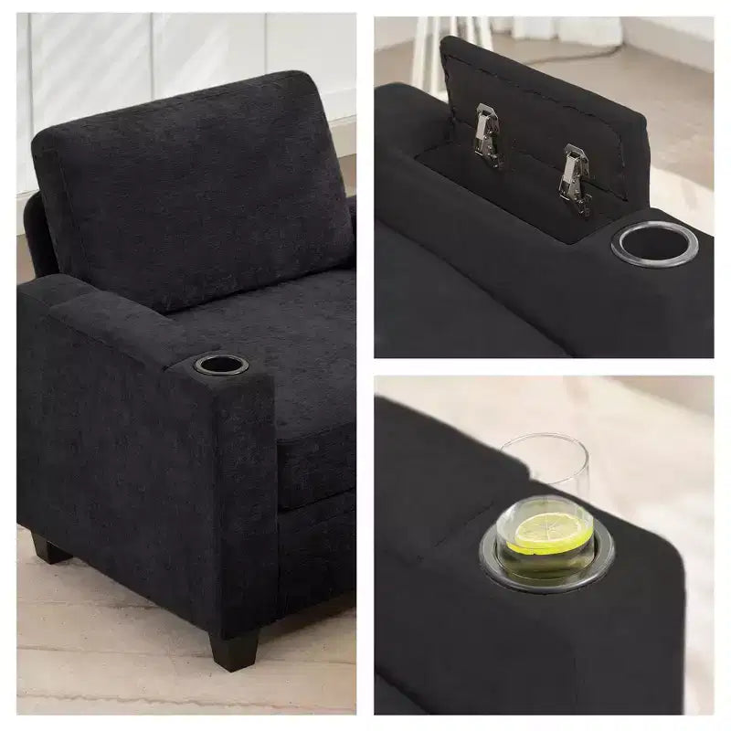 Fauteuil de rangement Hyleory en chenille avec pouf, Fauteuil capitonné confortable avec accoudoirs pour salon ou chambre à coucher